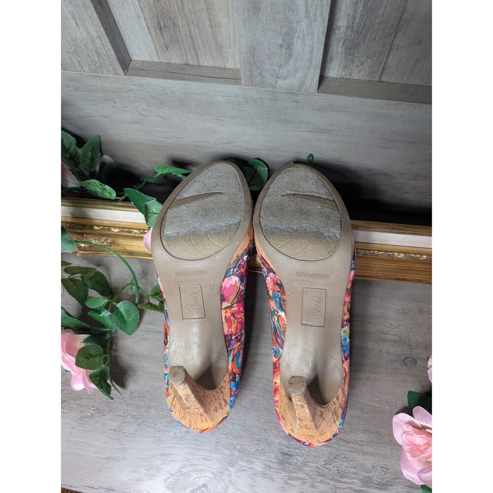 Fioni Multicolor Floral Cork Stiletto Pump Round Toe Slip On Women's US 9 - Picture 3 of 5